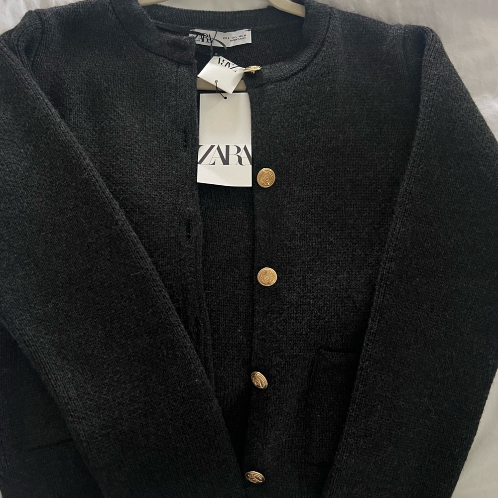 Zara Black Cardigan with Gold Buttons